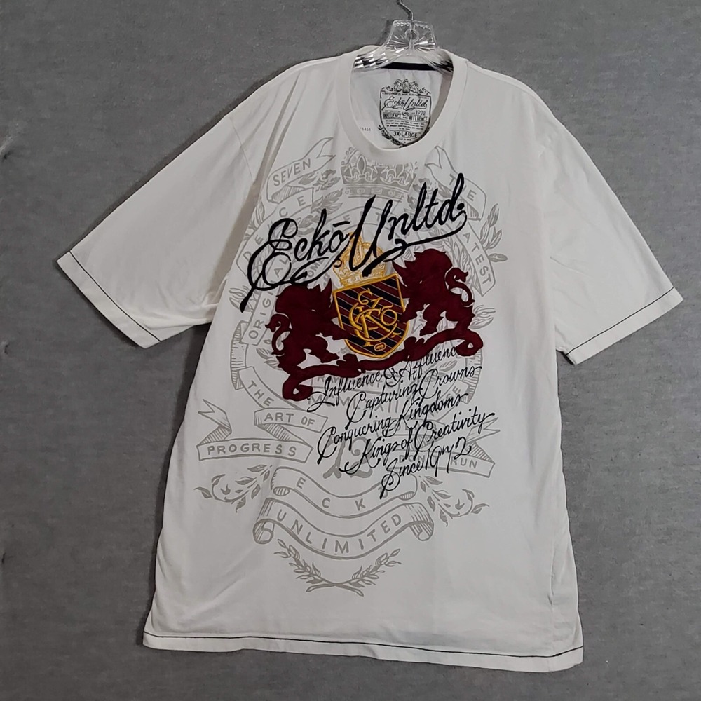 Ecko Unltd Men Shirt 3XL White The Art Of Progress Logo Graphic Embroidered READ